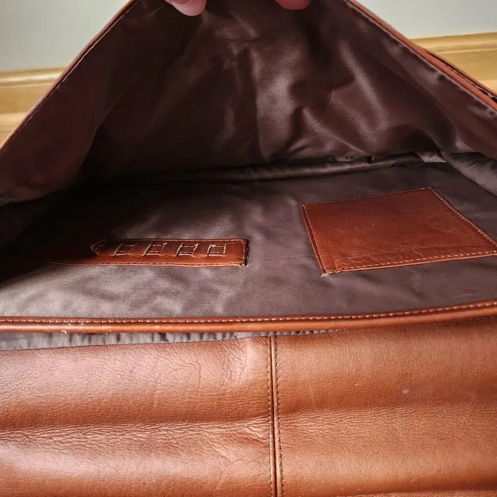 Vintage Leather Messenger Bag Laptop Satchel Brown Briefcase Handle 15